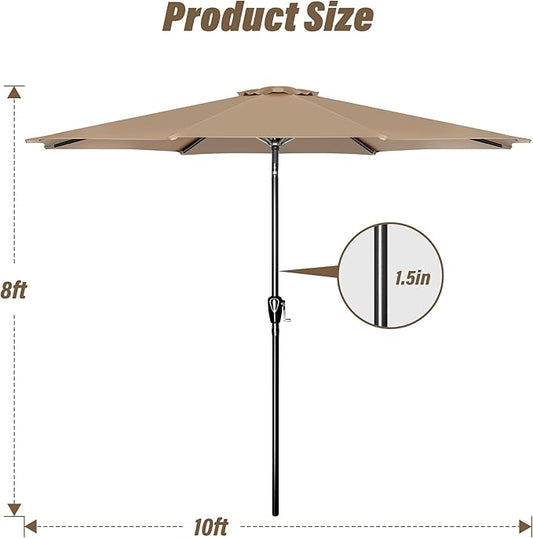 Simple Deluxe 10FT Outdoor Patio Umbrella Table Market Umbrella with Push Button Tilt and Crank, 8 Sturdy Ribs, UV Protection Waterproof for Garden, Lawn, Deck, Backyard, Pool, Tan