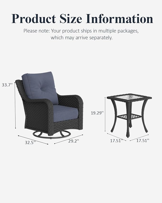 LayinSun 6 Piece Wicker Outdoor Furniture Set with 6-inch Comfy Cushions, High Back Patio Furniture Set with Swivel Rocking Chairs and Side Table