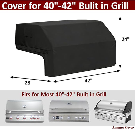 Built-in Grill Cover for Blaze 40 Inch 5-Burner Gas Grill, 600D Premium Built in Barbecue Grill Top Cover with Straps, Outdoor Kitchen Grill Head Cover, 42" x 28"x 24"