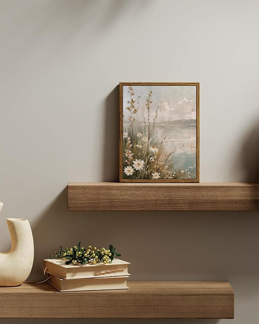 InSimSea Framed Canvas Wall Art Vintage Decor, Wildflowers Landscape Pictures Bathroom Wall Decor Aesthetic, Living Room Bedroom Flower Nature Home Decorations, 8"x10"