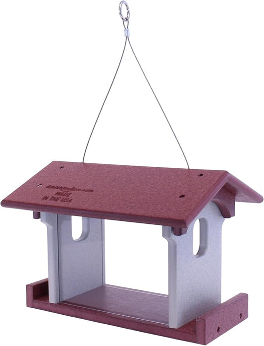 AmishToyBox.com Bluebird Feeder - Poly Lumber - Hanging Blue Bird Feeder for Mealworms (Cherry Wood and Light Gray)