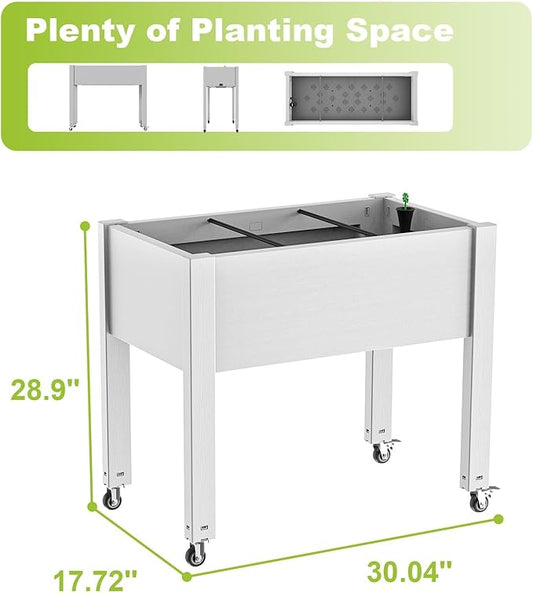 Elevated Raised Garden Bed with Legs,Outdoor Large Resin Patio Planter Box Stand Divisible with Drain Plug,Water Monitor for Plants Vegetables Flowers Fruits(Ashen)