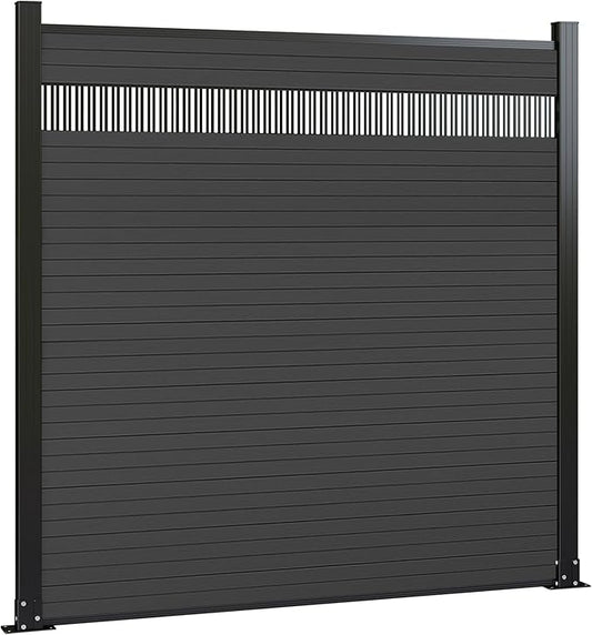 6 Feet×6 Feet Privacy Fence, Outdoor Wood Plastic Composite Fence Panel, Waterproof Security Barriers Fencing, WPC (Black, Vertical (1 Panel - 2 Post))