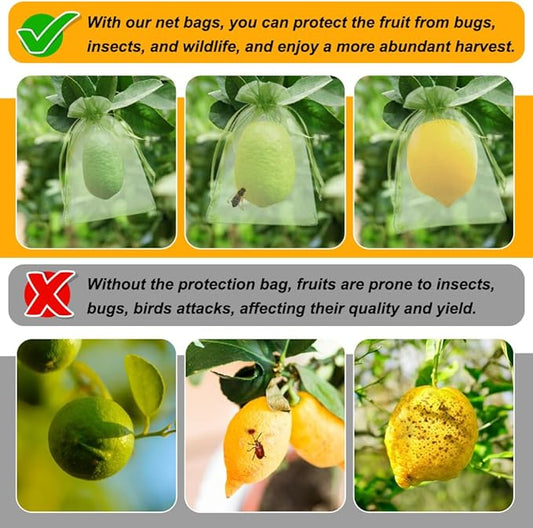 Shintop 100Pcs Fruit Protection Bags, 4x6 Inch Green Strawberry Netting Cover Drawstring Mesh Bags Pest Barrier for Blueberry Small Fruit