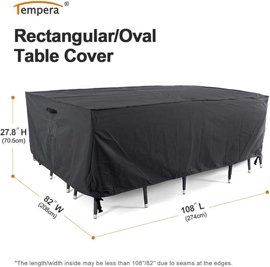 Tempera Outdoor Dining Set Cover for Outside Table and Chairs, Rectangle Patio Table Covers for Outdoor Furniture, Anti-Fading, Water Resistant, 108'' x 82'' x 27.8'', Space Grey