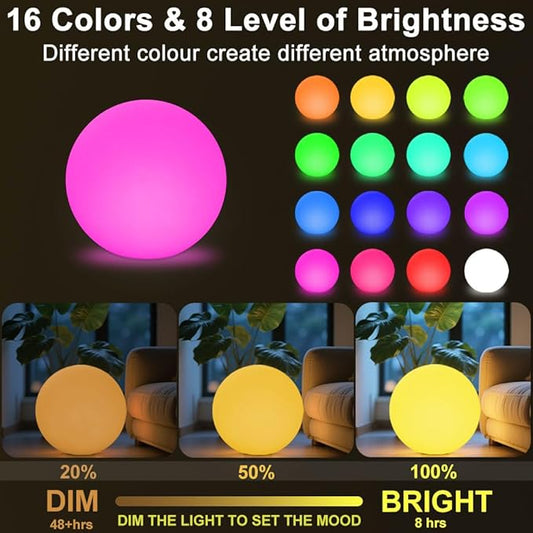 14-in LED Ball Light, Rechargeable Outdoor Globes Light Dimmable RGB Color Changing Globe Floor Lamp w/Remote, Modern Versatile LED Globe Orb Lights Waterproof Glowing Orb Lamp for Home Yard Lawn Path