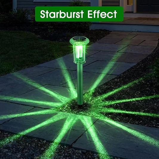 Eyrosa Solar Outdoor Lights, St Patricks Day 10 Pack Solar Pathway Lights Outdoor Waterproof, Stainless Steel Stake Lighting for Garden Yard Path Walkway Driveway Patio Lawn Outside Décor,Green
