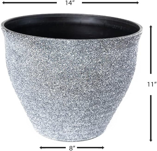 Circle Pattern (2 Pack) Large Decorative Plastic Planter with Rustic French Country Look for Indoor Outdoor Nursery Garden Patio Office Home Décor Long Lasting, Reusable Lightweight (Whitewash)