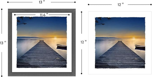 Framed Lake Scenery Wall Art: Calming Forest Fog Print Pictures Relaxing Nature Landscape Painting Contemporary Frames Mountain Tree Artwork 6 Pieces Sunset Picture for Bedroom Living Room