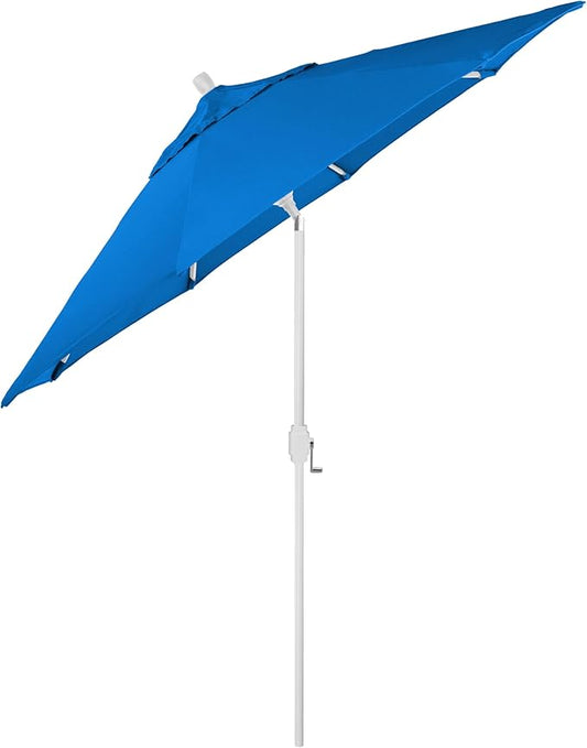 California Umbrella 5-Year-Non-Fading, 9Ft Premium Patio Umbrella, Hand-Crank, Button-Tilt, White Frame, Solution Dyed Royal Blue Fabric