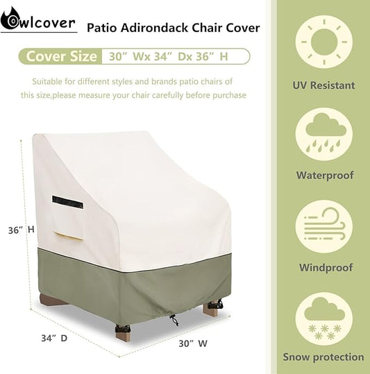 Patio Adirondack Chair Cover 30 W x 34 D x 36 H inches,600D Heavy Duty Waterproof Outdoor Chair Covers,Patio Furniture Covers for Adirondack Chair,Beige