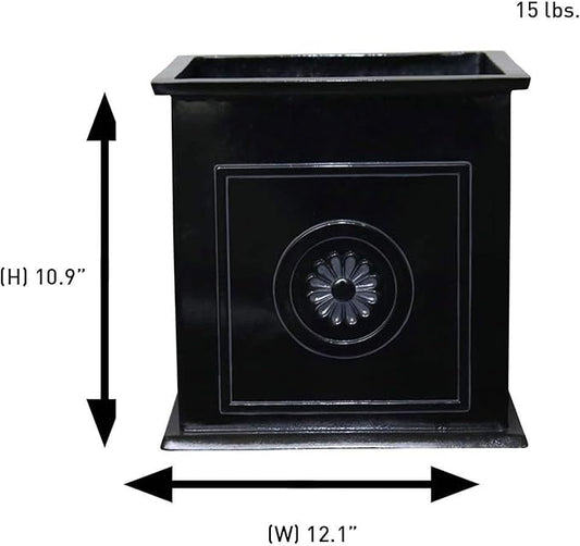 Southern Patio CMX-042426 Colony 16 Inch Square Resin Ceramic Indoor Outdoor Garden Box Planter Pot for Flowers, Herbs, Vegetables, and Plants, Black