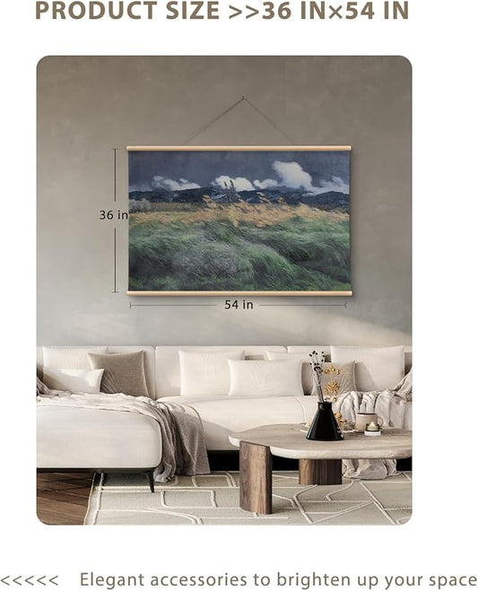 VIYYIEA Extra Large Canvas Wall Art, 36x54 Inch Impressionist Landscape Painting, Moody Windy Field Nature Wall Decor for Living Room or Bedroom, Above Sofa