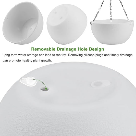 Enenes 2 Pack 13 Inch Large Hanging Planters Outdoor Indoor Round Flower Pots with Drainage Holes and Chain Decorative Hanging Baskets for Garden Porch Balcony Home Decor