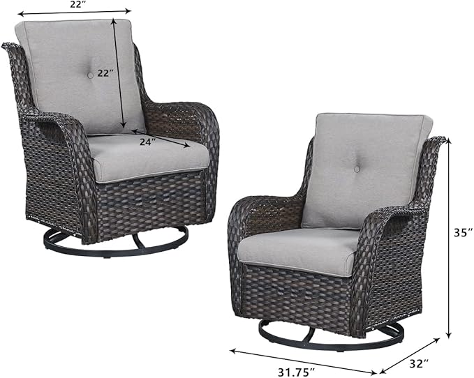 HUMMUH 5 Pieces Outdoor Furniture Patio Furniture Set Wicker Swivel Patio Chairs with 2 Seater Outdoor Sectional Sofa/Patio Loveseat with Ottomans, Brown/Grey