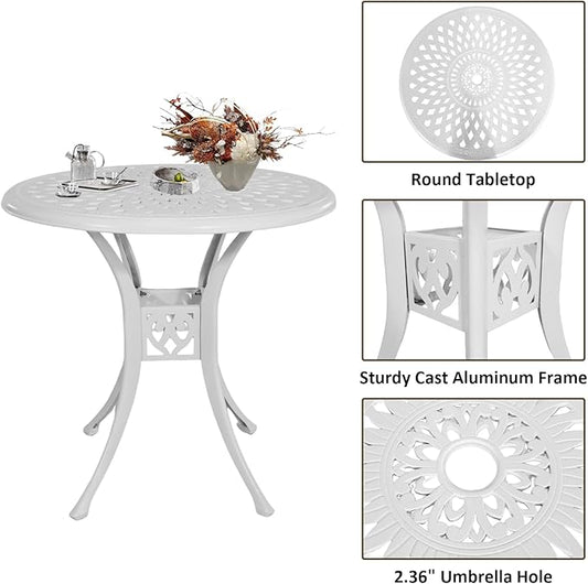 30.31" Outdoor Table and Chairs, Patio Table Set with 2.36" Umbrella Hole, Anti-Resistant Outdoor Dinning Set, Cast Aluminum Patio Furniture Set for Garden, Porch, Deck