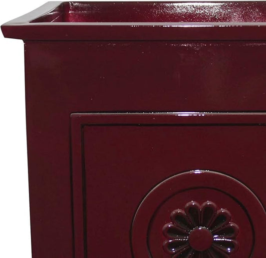 Southern Patio Colony 16 Inch Square Resin Ceramic Indoor Outdoor Garden Box Planter Pot for Flowers, Herbs, Vegetables, and Plants, Oxblood Red
