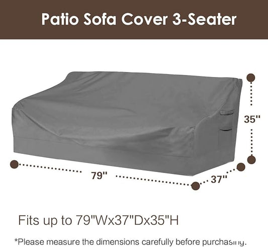 Vailge Heavy Duty Patio Sofa Cover, 100% Waterproof 3-Seater Outdoor Sofa Cover,Lawn Patio Furniture Covers with Air Vent and Handle,79" Wx 37" Dx 35" H,Grey