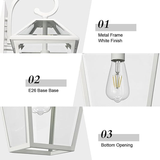 Outdoor Light Fixtures Wall Mount, Waterproof Exterior Wall Lanterns with Glass, Outside Wall Sconces, Front Porch Lights for House Garage Doorway Patio (White, Clear Glass)