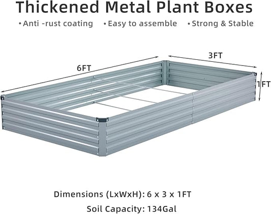 Meberam 3 Pack 6x3x1FT Galvanized Raised Garden Beds Kit Outdoor Metal Gardening Planter Box for Vegetable Elevated Flower Herbs,Gray