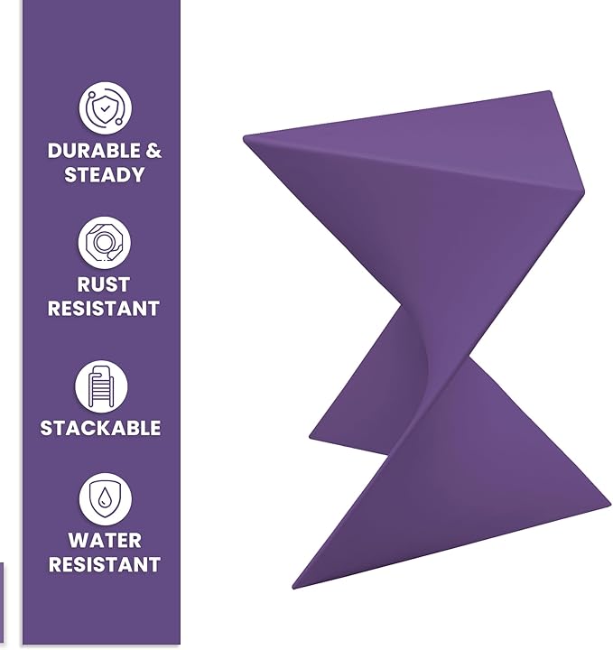 LeisureMod 15.75" Stackable Weather-Resistant Plastic Triangular Side Table - Accent End Table for Indoor & Outdoor Use (Purple, Set of 2)