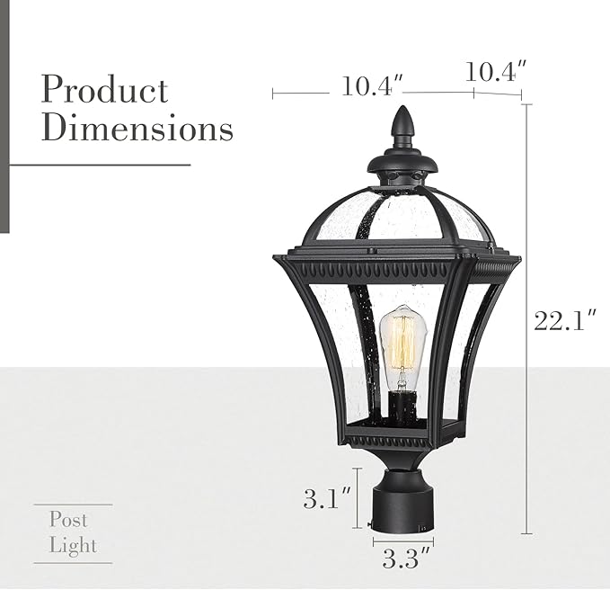 Emliviar 22 Inch Outdoor Post Light, Farmhouse Vintage Outside Pole Light for Yard, Aluminum with Seeded Glass, Black Finish, XE266P BK