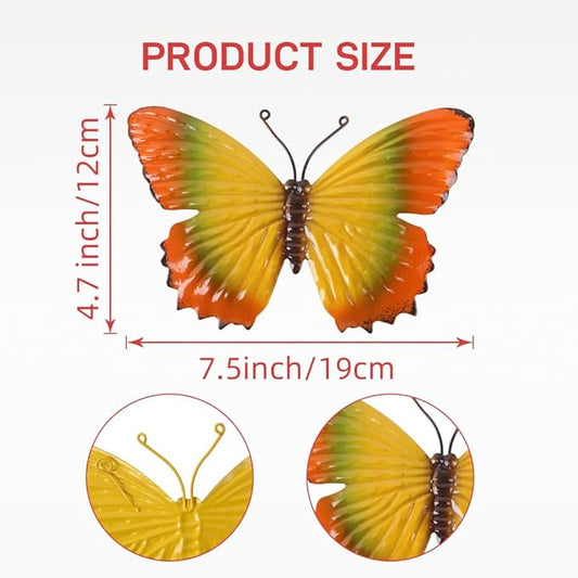 dreamskip 4 Pcs Metal Butterfly Wall Decor Art, Colorful Metal Butterflies Outdoor Wall Art, Hand-Crafted Outdoor Wall Decor For Yard, Garden, Fence, Patio, Living Room, Bedroom Decoration