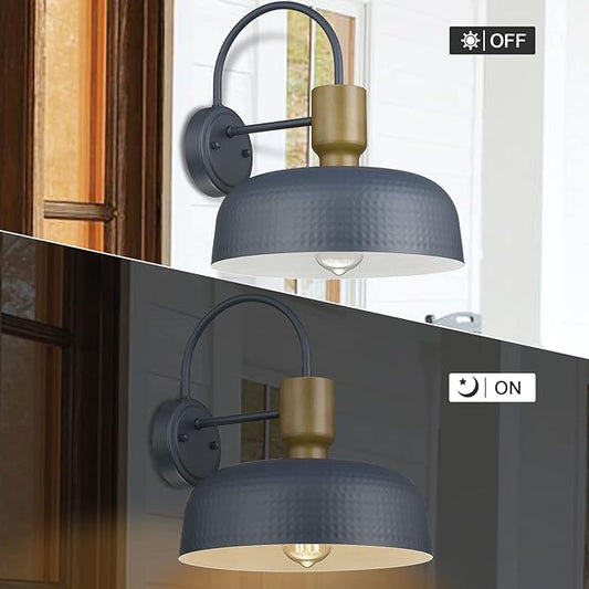 Outdoor Barn Light Hammered Barn Light, Farmhouse Exterior Wall Mount Light Vintage Wall Lighting Fixture Industrial Sconce Lantern for Porch, Entryway, Garage, Blue, 1 Pack