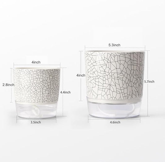 Self Watering Pots for Indoor Plants, Flower Pots, Self Watering Plant Pot-2pcs 4+5.3inch Crack Texture
