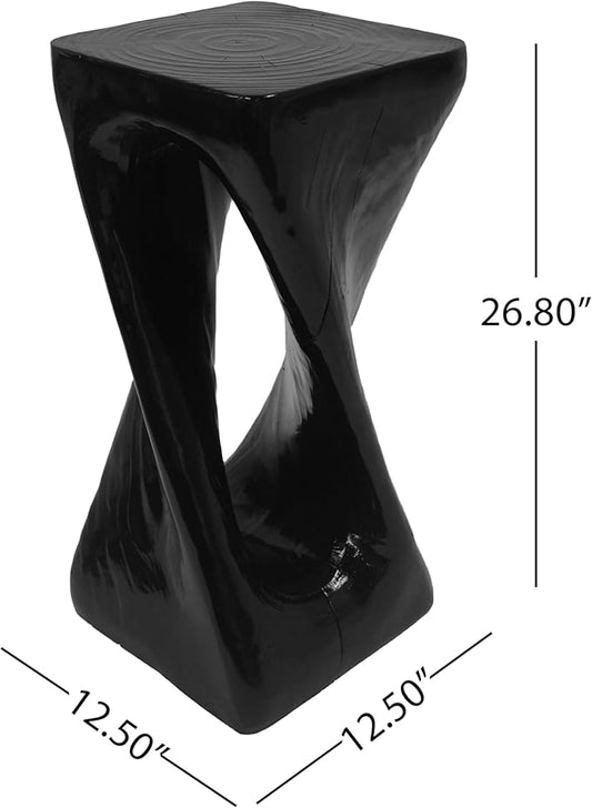 GDFStudio Outdoor Side Table, Twist Shape End Table, Decorative Accent Garden Stool Table, Lightweight Concrete Patio Side Table with Wood-Like Texture,Sculptural Design for Balcony,Poolside,Black