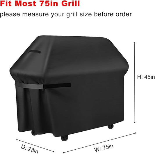 Grill Cover, Large 75-Inch BBQ Grill Cover Heavy Duty Waterproof UV Resistant Tear Resistant for Outdoor Grill, Fit for Nexgrill Brinkmann Weber Char-Broil