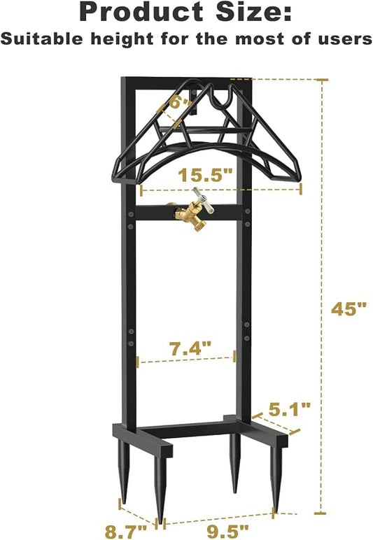 Artigarden Outdoor Garden Hose Holder Freestanding with Brass Faucet And 4 Spikes, Heavy Duty Metal Water Hose Reel Stand Hanger Rack Organizer Holds Storage 150ft Hose for Outside Yard Lawn, Black