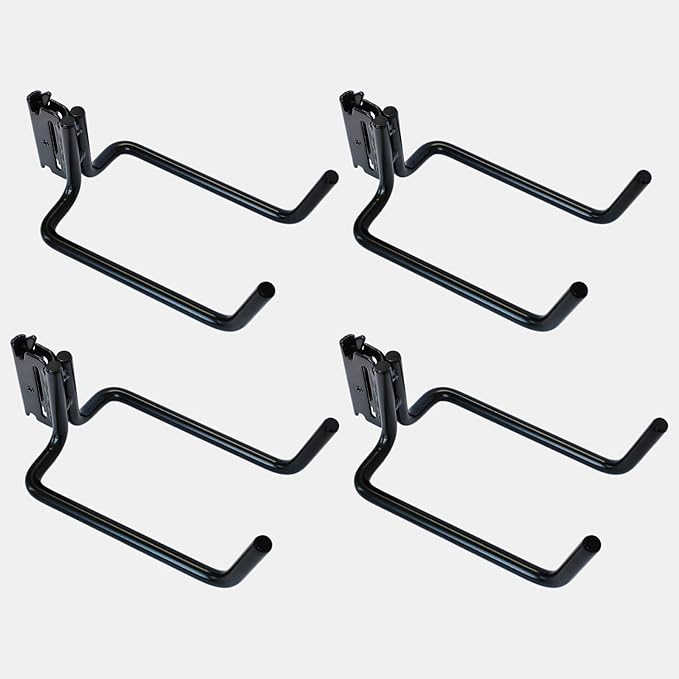 4 Pack E Track Double J Hooks, Heavy Duty Black Large Steel Shovel/Tool Hanger for Store Long Handled Tools, E Track Tie Down Accessories for Trailers, Trucks, Garden Tools Organizers Storage