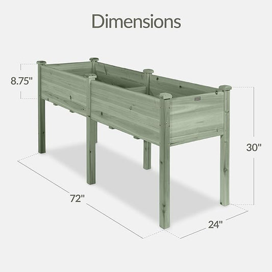 Best Choice Products 72x24x30in Raised Garden Bed, Elevated Wood Planter Box Stand for Backyard, Patio, Balcony w/Divider Panel, 6 Legs, 300lb Capacity - Sage