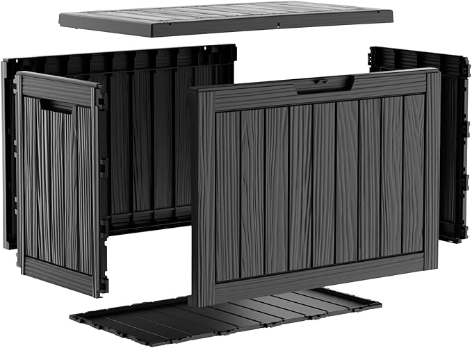 45 Gallon Deck Box, Waterproof Resin Outdoor Storage Box Lockable for Patio Furniture, Fade Resistant Patio Side Table & Organizer for Garden Tools, Pool Floats, Outdoor Cushions, Black