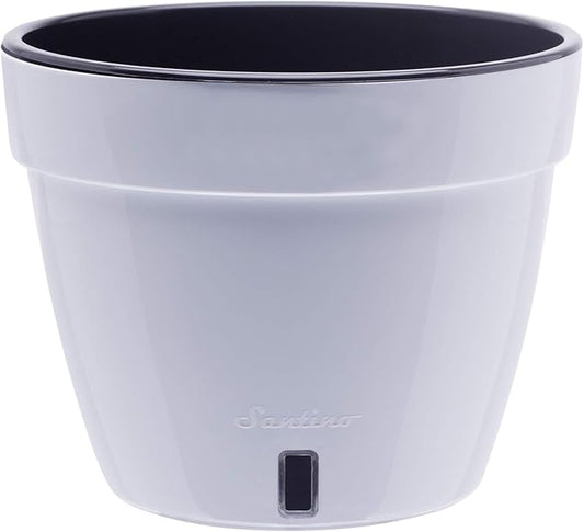 DecoPots - 7.1 Inch Self Watering Planter - Modern Flower Pot with Water Level Indicator for All House Plants, Flowers, Herbs (Diameter 7.1", White/Black)