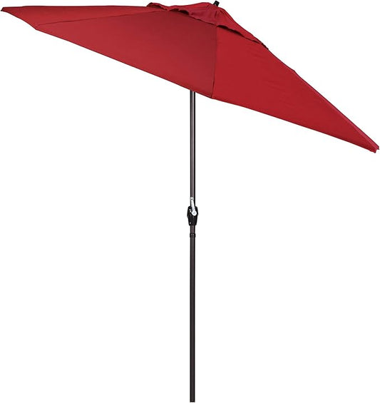 California Umbrella 7.5' Round Aluminum Outdoor Deck, Pool or Patio Umbrella, Crank Lift, Auto Tilt, Bronze Pole, Red