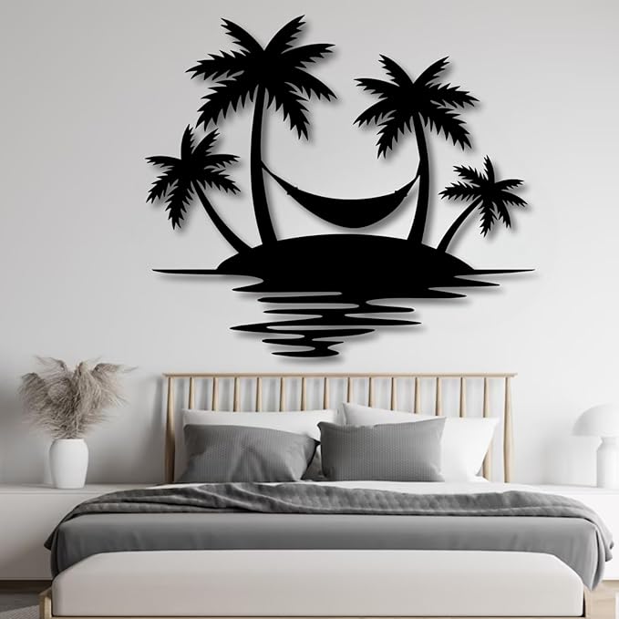 Palm Tree Metal Wall Decor,Palm Tree Outdoor Wall Art,Tropical Palm Tree Wall Decorations for Living Room,Outdoor Wall Decorations for House(30"×26",Black)