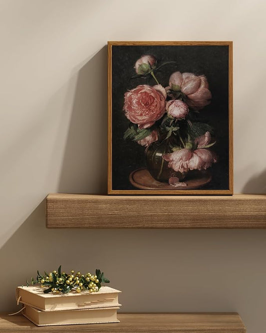 InSimSea Framed Canvas Prints Art Vintage Decor, Botanical Wall Art Prints, Peony Flower Paintings, Flower Pictures Wall Decor for Bedroom Farmhouse Bathroom, 11"x14"