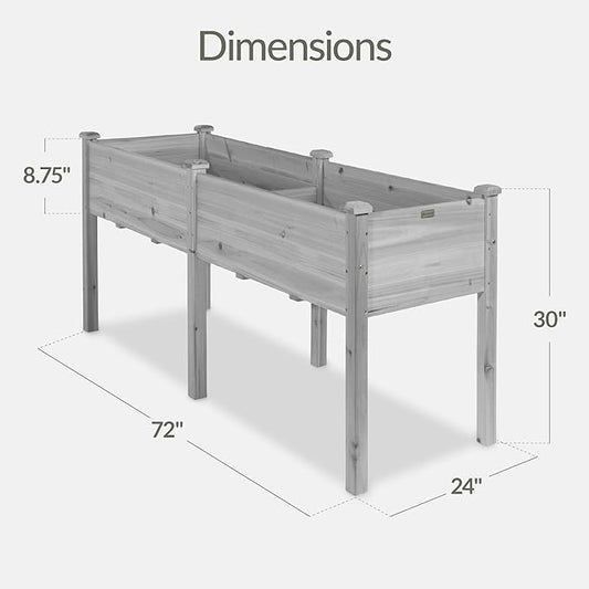 Best Choice Products 72x24x30in Raised Garden Bed, Elevated Wood Planter Box Stand for Backyard, Patio, Balcony w/Divider Panel, 6 Legs, 300lb Capacity - Gray