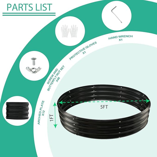 60 Inch Diameter Galvanized Garden Raised Bed/Plant Box/Fire Pit Ring - 0.8mm Thick,12 Inch Tall,Perfect for Planting a Variety of Flowers,Herbs,Vegetables (Black, 60 Dia X 11.5 inches)