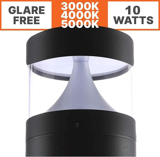 LightingLabs Led Bollard Landscape Lighting 10 Watts 25 Inch 3CCT 3000/4000/5000K 120-277V Outdoor Pathway Light Wired Ideal for Garden, Commercial Driveway Rated IP65 ETL Listed Circular Flat Clear