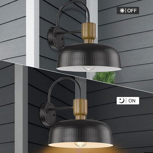 Outdoor Barn Light Hammered Barn Light, Farmhouse Exterior Wall Mount Light Vintage Wall Lighting Fixture Industrial Sconce Lantern for Porch, Entryway, Garage, Black, 1 Pack