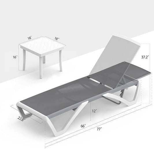 Domi Outdoor Lounge Chair, Aluminum Patio Chaise Lounge with 5 Position Adjustable Backrest and Wheels, All Weather Reclining Chair with Side Table for Patio, Yard,Balcony,Poolside (Grey)