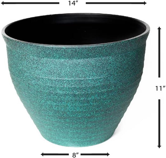 Circle Pattern (2 Pack) Decorative Rustic French Country Look Plastic Planter for Indoor, Outdoor, Nursery, Garden, Patio, Office, Home Décor Use. Long Lasting, Reusable Lightweight (Patina)