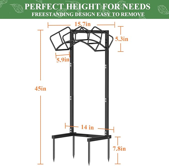 Qatsrin Super Stable Garden Hose Holder, Detachable Water Hose Holders Stand Holds 160-Feet Freestanding Hose Storage Hanger Rack for Outside Yard Lawn Farm (Black)