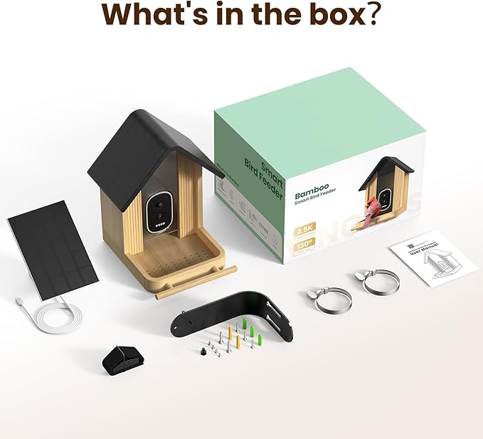 Bird Feeder with Camera, Smart Bamboo Bird Feeder, 2.5K UHD AI Identification, Real-time Videos & Pictures, Wireless Solar Powered Outdoor, Ideal for Garden Birding, Premium Present