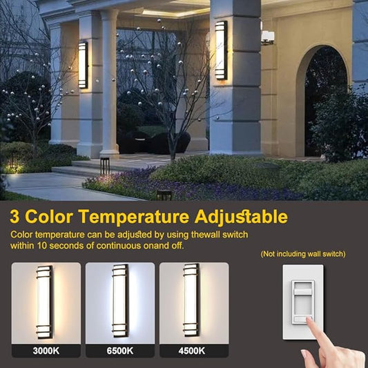 10%-100% Dimmable Outdoor Wall Lights 2Packs, LED 3000k 4500K 6000k Exterior Light Fixture, IP65 Waterproof, Matt Black Wall Lighting for House Porch Patio(2Pack)