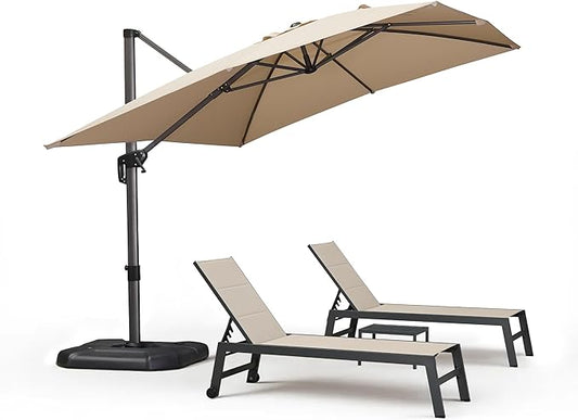 PURPLE LEAF Outdoor Patio Chaise Lounge Chair Set of 2 Chair with Rolling Wheels Lounge Chair for Patio Pool Garden Beige