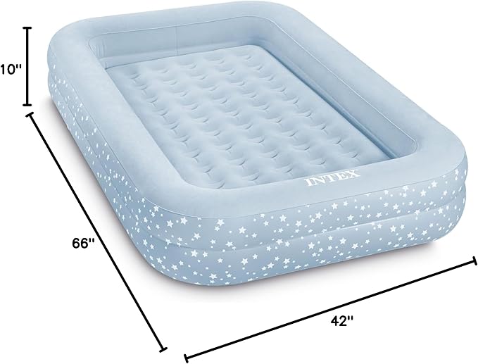 Intex 66810FL Inflatable Kidz Travel Bed Set, Includes Hand Pump and Carry Bag, Removable Mattress, Quick Inflation, Indoor Use, 42in x 66in x 10in, Blue with Star Print Frame